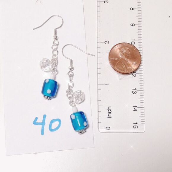 Earrings  040L# Bohemian glass earrings drop earrings blue white dangle earrings - Picture 3 of 3